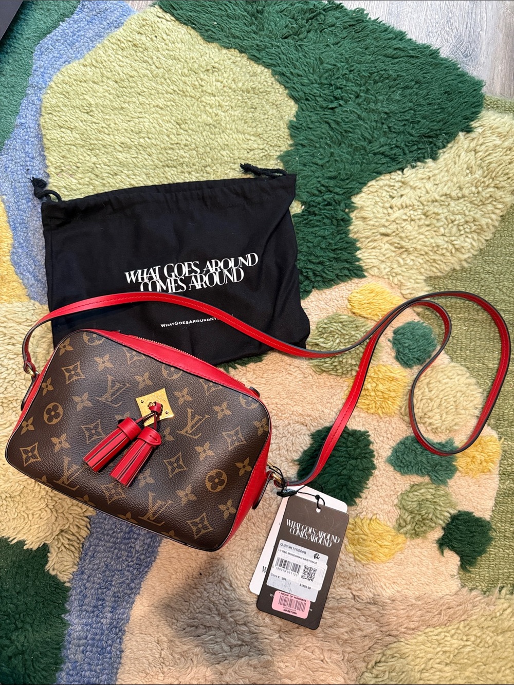 Louis Vuitton Brown Monogram Crossbody with Red Trim and Tassel- saintonge